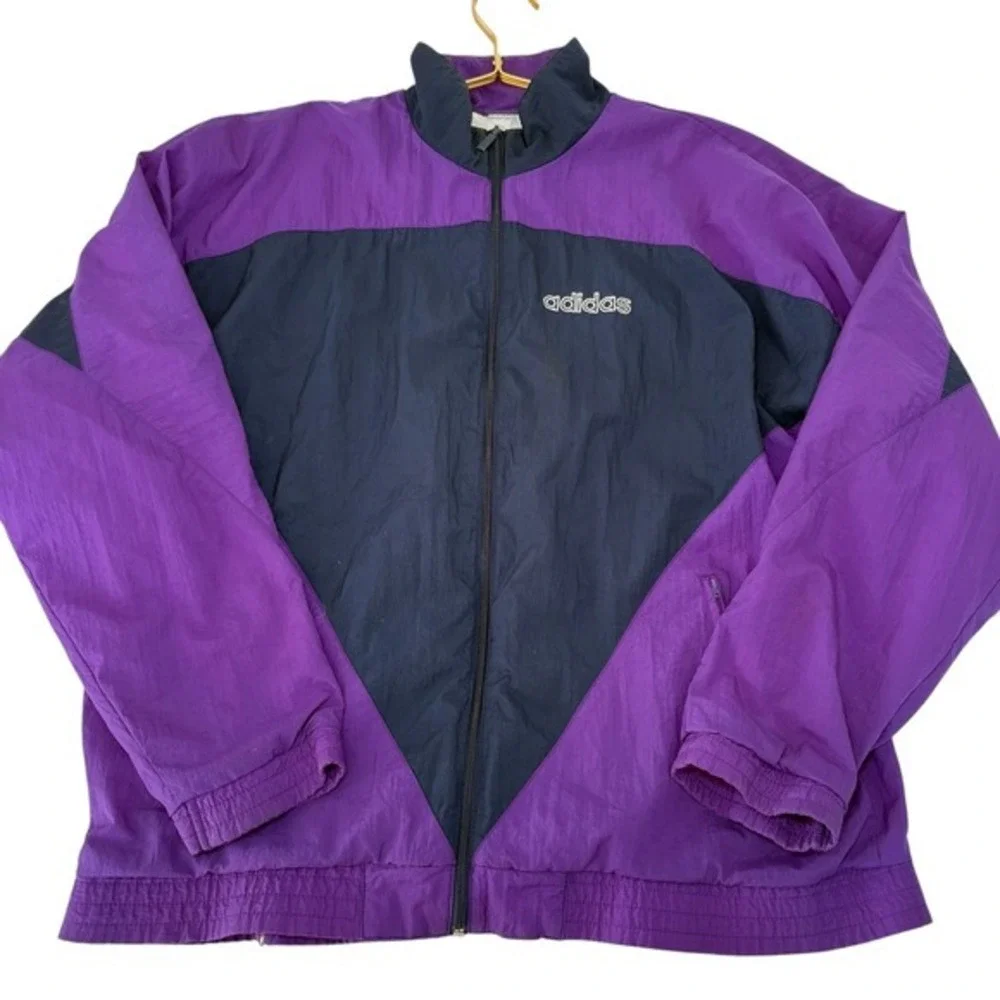 VINTAGE Adidas Track Jacket Purple Navy Blue Retro 90s Trefoil Large D8 F192 - Picture 2 of 11
